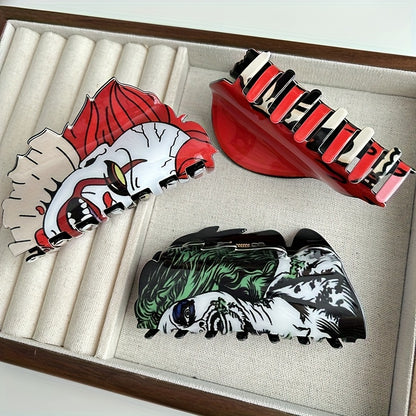 [Halloween Hair Accessories] 5pcs Halloween Hair Clips for Women - Shark, Skull, Pumpkin & More Themed Hairpins with Red Accents, Large Cartoon Design for Punk & Y2K Style, Perfect for Back of Head or Side Buns, Halloween Hai