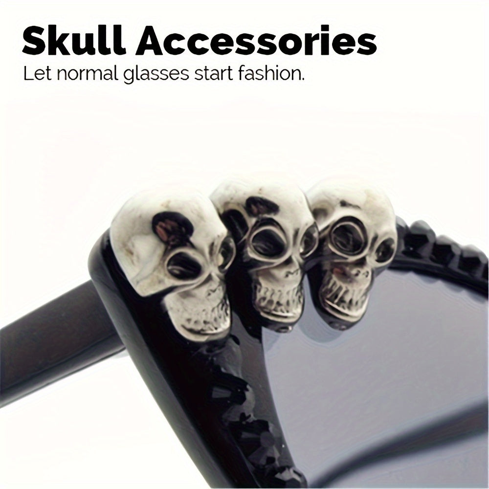 Vintage Gothic Skull Cat Eye Fashion Glasses - Plastic Frame with Crystal Embellishments, Suitable for Both Men And Women, Perfect for Halloween And Party Events.