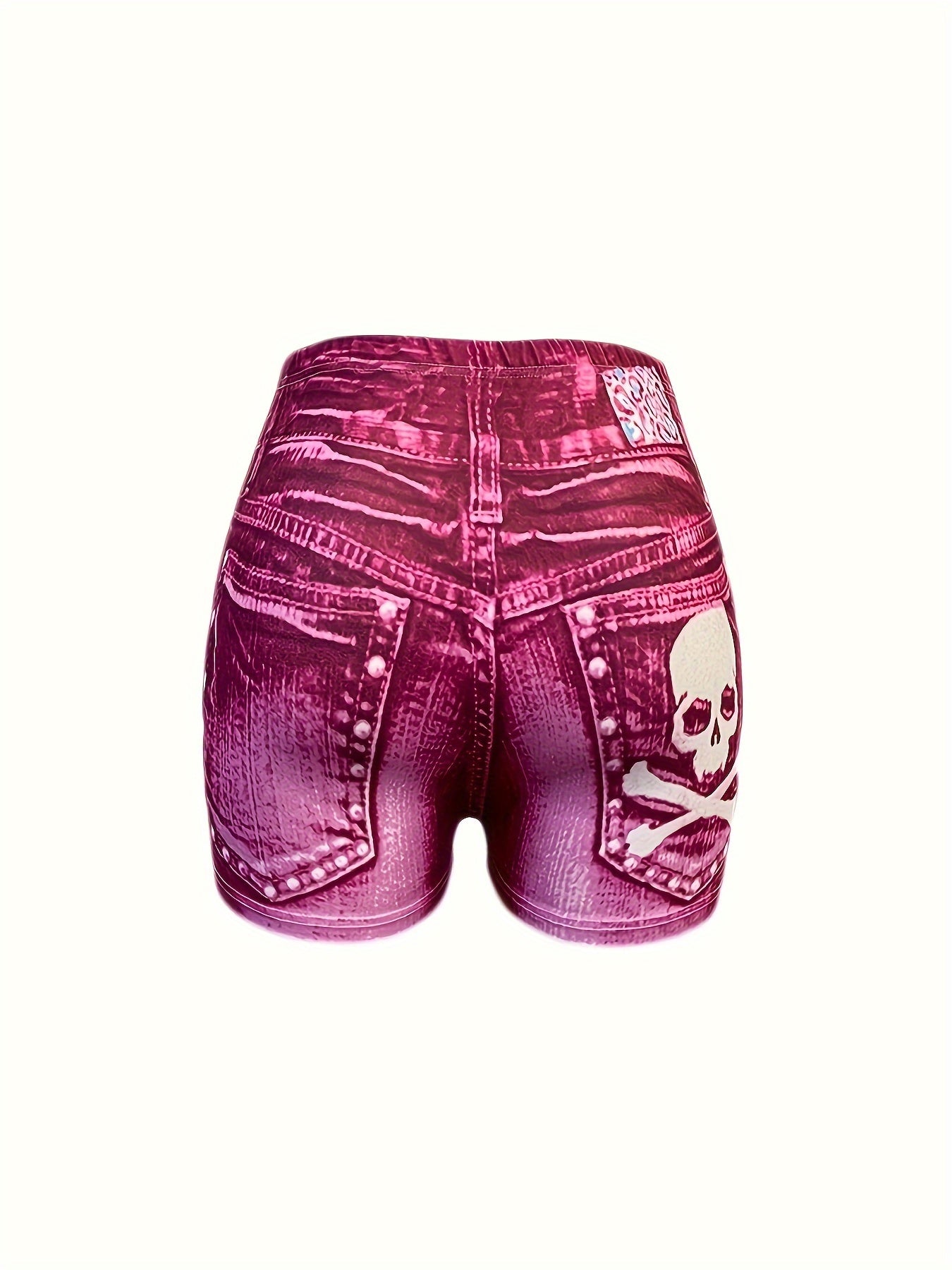 Skull Print Imitation Denim Shorts, Sexy High Waist Skinny Shorts For Spring & Summer, Women's Clothing