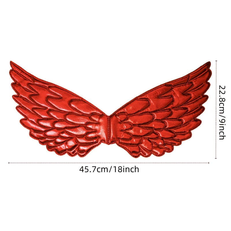 [Halloween] 4pcs Halloween Devil Costume Set, Red Sexy Halloween Costumes Demon Horn Headband, Demonic Wings, Antique Like Pendant Collar Necklace, Lace Arm Sleeves Cosplay Costume Accessories for Women