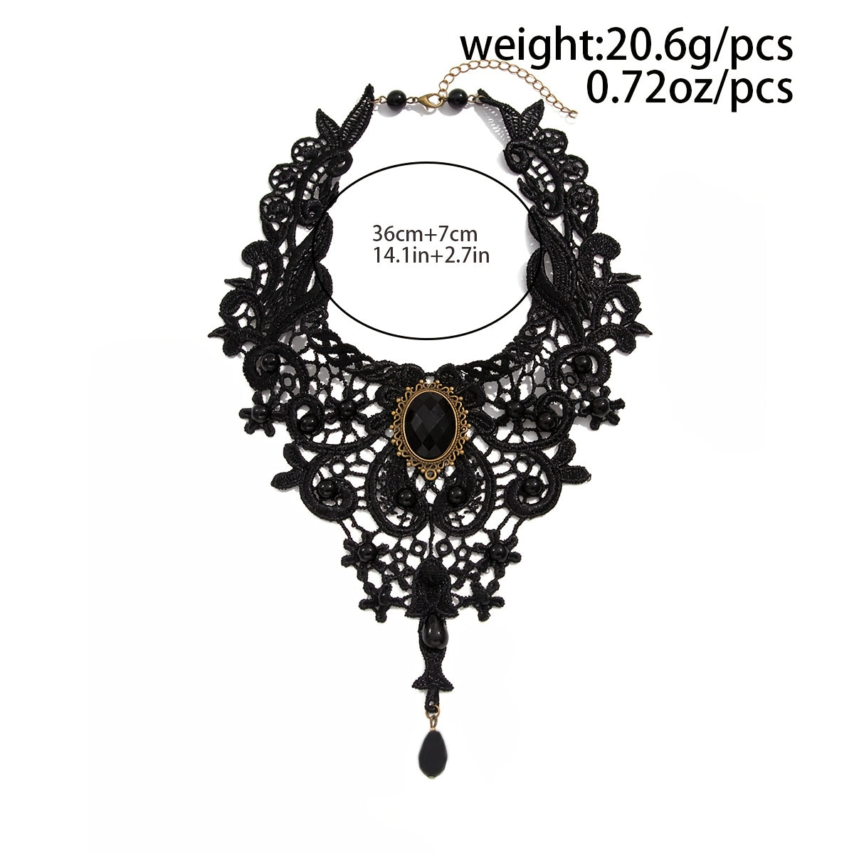 [Gothic Lace Collar Necklace] 1pc Gothic Black Lace Collar Necklace | Spider Web Design with Artificial Crystal & Black Beads - Chunky Statement Piece for Halloween Parties, Gothic Events, All-Season Wear, Intricate Lacework,