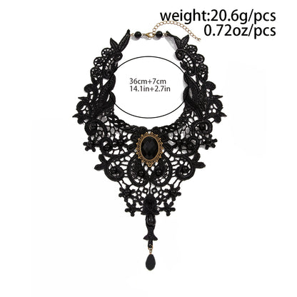 [Gothic Lace Collar Necklace] 1pc Gothic Black Lace Collar Necklace | Spider Web Design with Artificial Crystal & Black Beads - Chunky Statement Piece for Halloween Parties, Gothic Events, All-Season Wear, Intricate Lacework,
