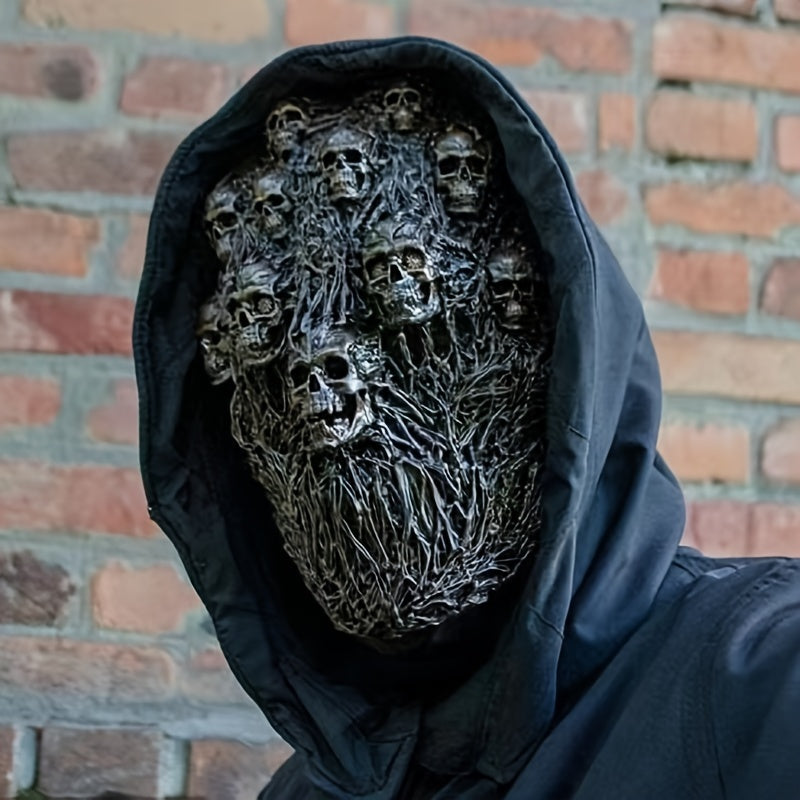 1pc Halloween Horror Skeleton Mask - Adult Size, Durable Rubber Material, Intricate Skull Design with Hair & Veil, Perfect for Costume Parties & Spooky Seasonal Decorations