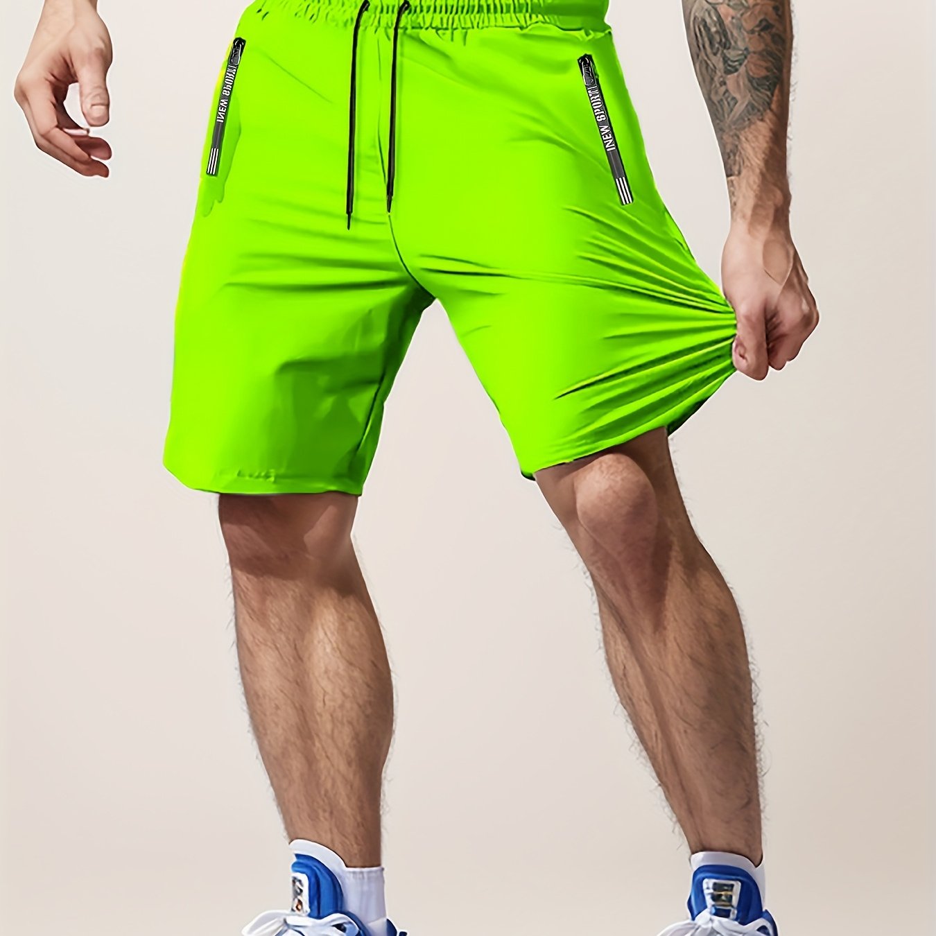 [Moisture-Wicking Shorts] Moisture-Wicking Men's Athletic Shorts | Lightweight Gym Training Shorts with Zipper Pockets & Drawstring Waist - Geometric Pattern, Machine Washable for Casual & Active Wear