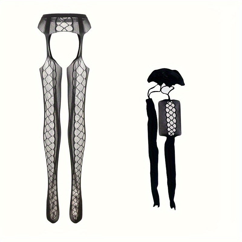 4 Pairs Set Fishnet Thigh High Garter Stockings Patterned Tights for Women Suspender Sheer Pantyhose for Halloween Cosplay Party