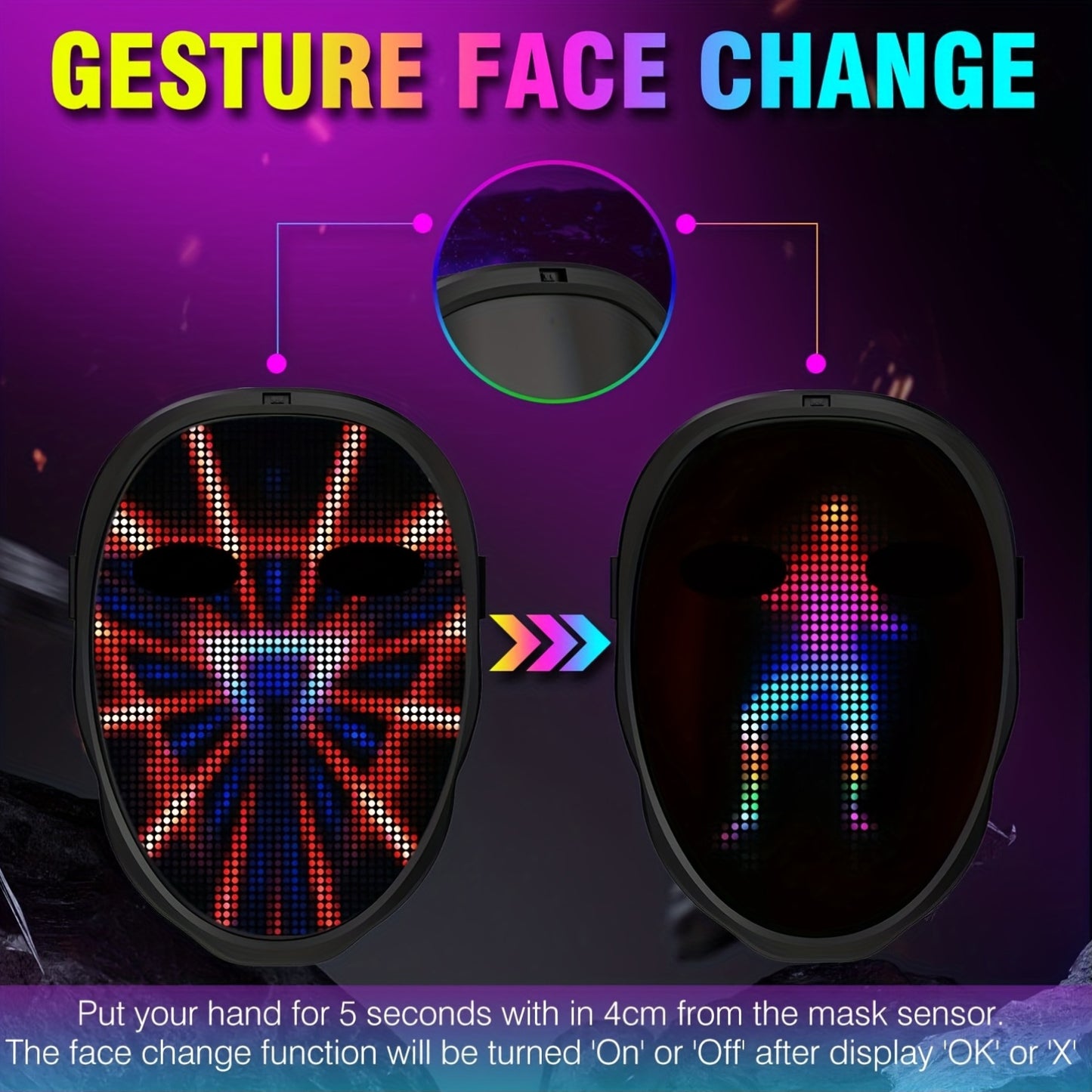 SLSHINING Programmable LED Mask with App Control - USB Rechargeable, Blue Light-Up Face Transforming Mask for Adults, Perfect for Halloween, Christmas & Mardi Gras, Festive Party Accessory, Halloween Costume, Sleek Design, Du