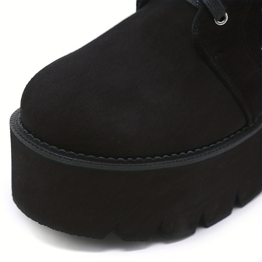GDGYDH Women's Punk-Style Spiderweb Embroidered Ankle Boots with Chunky Heel, Lace-Up & Side Zipper - Comfortable All-Season Fashion Shoes