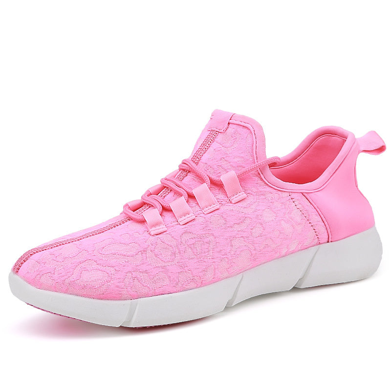 Solid Color Casual Flashing Luminous Sneakers, Lace Up Breathable Low-top Sporty Trainers, LED Rechargeable Glowing Shoes