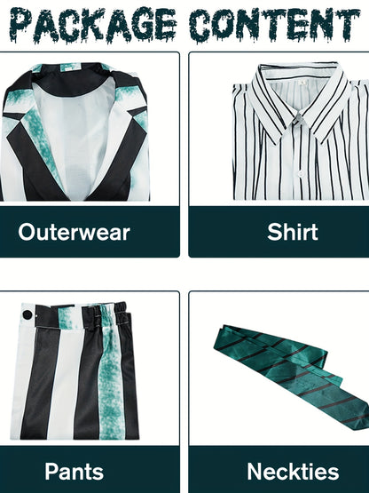 [Halloween Costume Set] Halloween Men's Beetle Striped Costume Set | Adult Wizard Cosplay Outfit, Horror Ghost Attire for Halloween Party, Christmas Masquerade Ball & Themed Gatherings