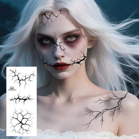 4 Lightning Tattoo Stickers with Floral Blood Vessel Design, Waterproof Halloween Makeup Face Decals - Realistic Black Sketch Temporary Tattoos for Men & Women: Arm, Thigh, Body Art, Long-Lasting Fake Tattoos