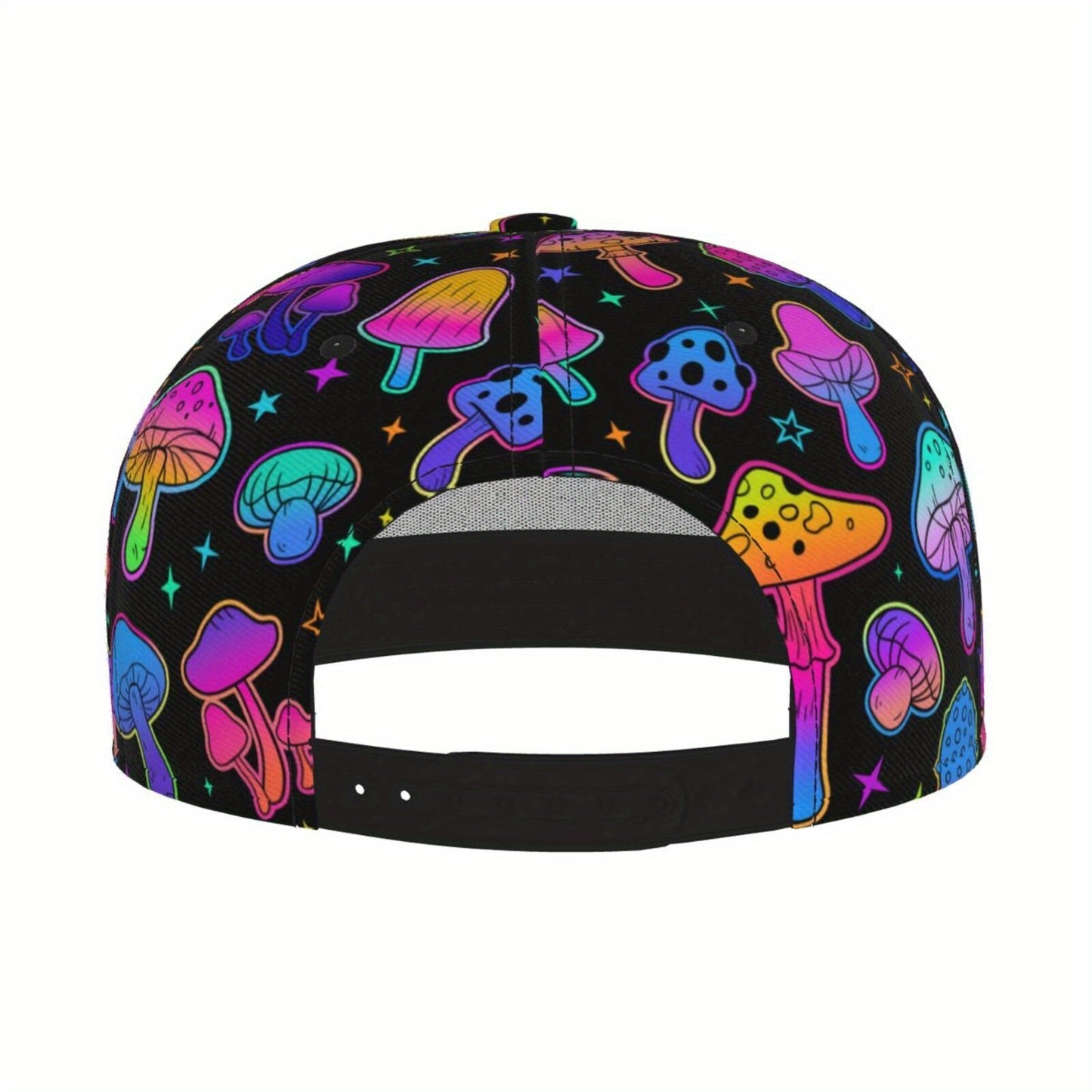 Vibrant Neon Mushroom Snapback Cap - Adjustable Flat Brim Hat, Hip-Hop Street Style, Colorful Design with Glowing Stars & Mushrooms, Perfect Gift for Men, Women, and Teens, Casual Headwear | Playful Design | Lightweight Hat,