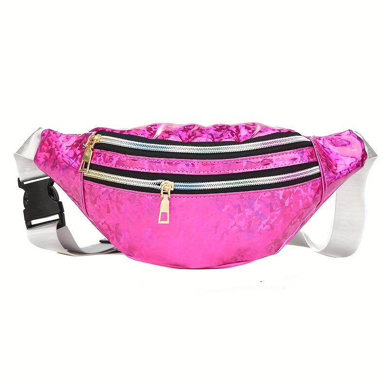 Holographic Sequin Waist Bag for Women - Stylish Crossbody Belt Bag with Adjustable Strap, Zipper Closure, And Glittery Purple, White, And Pink Patterns - Perfect for Outdoor Activities, Travel, And Everyday Fashion, Crossbod