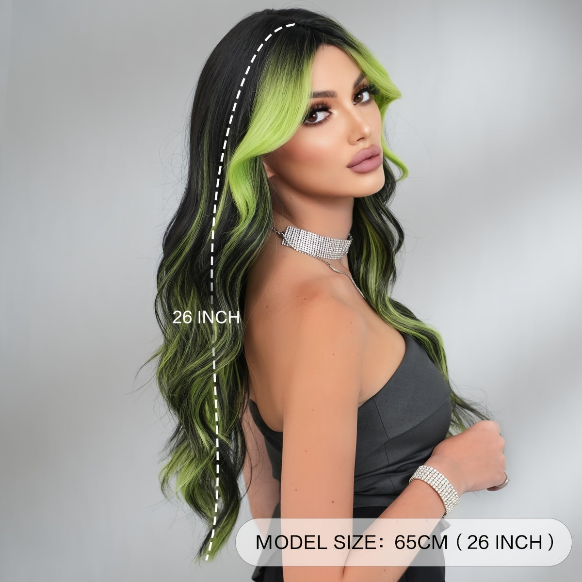 [Halloween Green Wig] Halloween Long Curly Wavy Green Wig for Women | Modest Fashion Middle Part Wigs with Curtain Bangs High Density Synthetic Fiber Fake Hair Trick or Treat Wear Beginners Glueless Wig Accessories Cosplay Pa