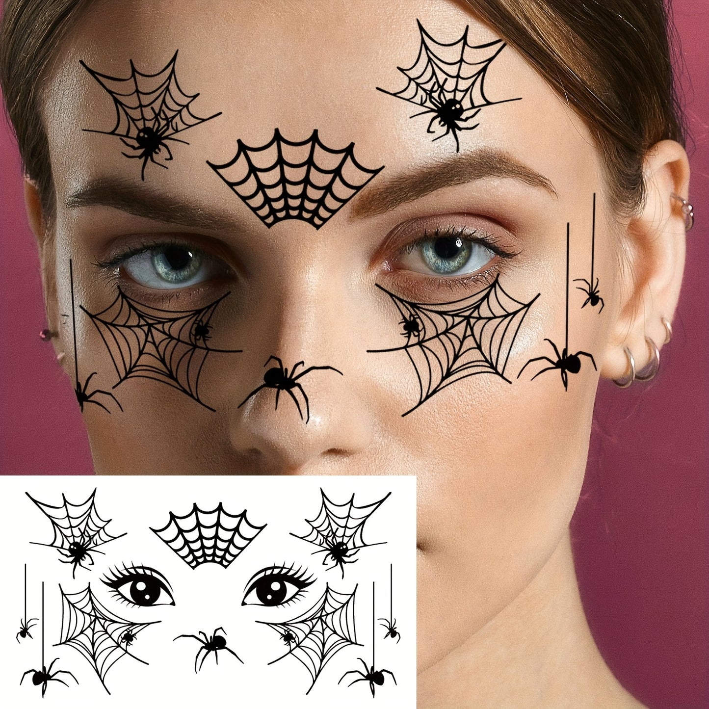 [Halloween Spider Tattoos] 10pcs Halloween Spider Series Temporary Tattoo Stickers | Black Spider Web Patterns for Face and Eyelids, Waterproof Realistic Fake Tattoo Decals - Suitable for Halloween Party Makeup