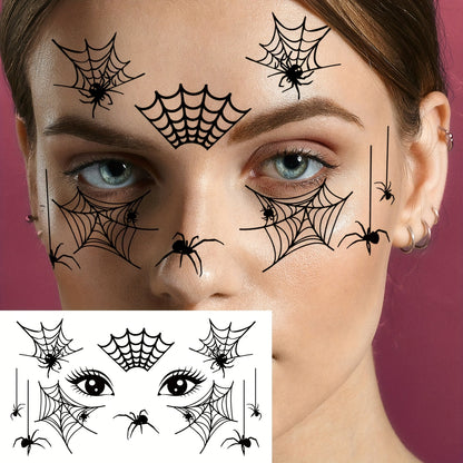 [Halloween Spider Tattoos] 10pcs Halloween Spider Series Temporary Tattoo Stickers | Black Spider Web Patterns for Face and Eyelids, Waterproof Realistic Fake Tattoo Decals - Suitable for Halloween Party Makeup