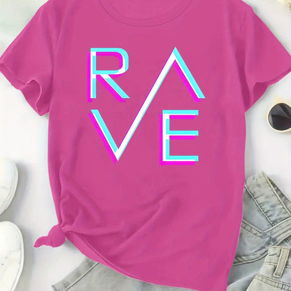 Plus Size, Women's Plus Size T-Shirt - Bright Orange with Neon BLUE-PINK RAVE Graphic - Stretchy Fabric Casual Party Outfit for Concerts, Clubwear - Everyday & Special Occasion Tops - Machine Washable All-Season Women's Cloth