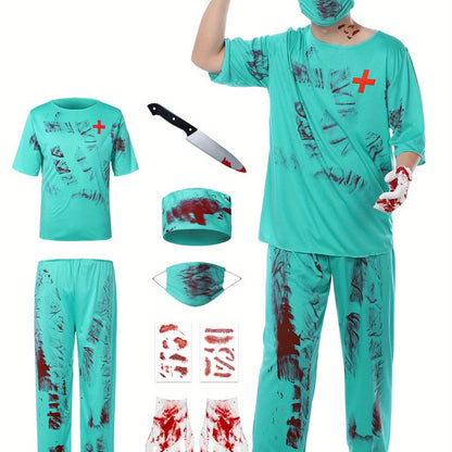 Adults Zombie Surgeon Costume, Unisex Adults Halloween Bloody Surgeon Scrubs, Fancy Dress Costume, Themed Party Wear, Party Outfit, Creepy Scrubs, Horror Medical Attire, Machine Washable, Durable Fabric, Medical Scrubs, Fake