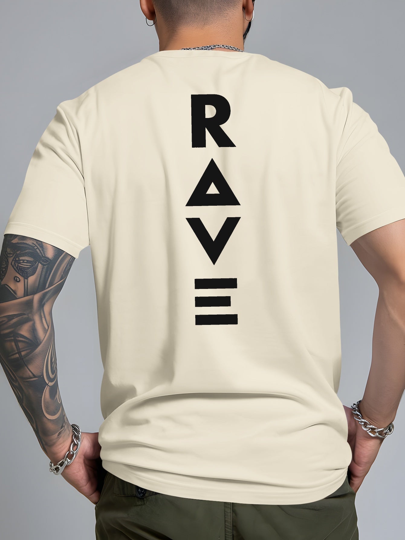 Men's Trendy Summer Short-Sleeve T-Shirt with "Rave" Graphic Print - Breathable, Versatile Round Neck Tee for Beach Vacations & Casual Wear, Breathable Clothing | Relaxed Fit Shirt | Comfortable Fabric, Shirts for Summer