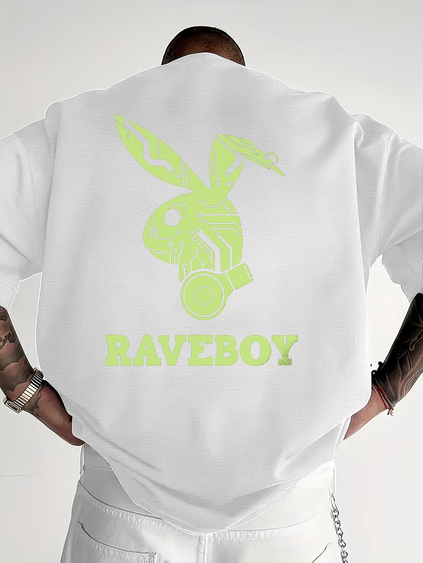 Men'S Casual Raveboy Graphic T-Shirt - Green Robot Design, Short Sleeve, Summer Tee for Adults, Casual Summer Wear | Vibrant Print Top | Comfortable Fit, Rave Clothing