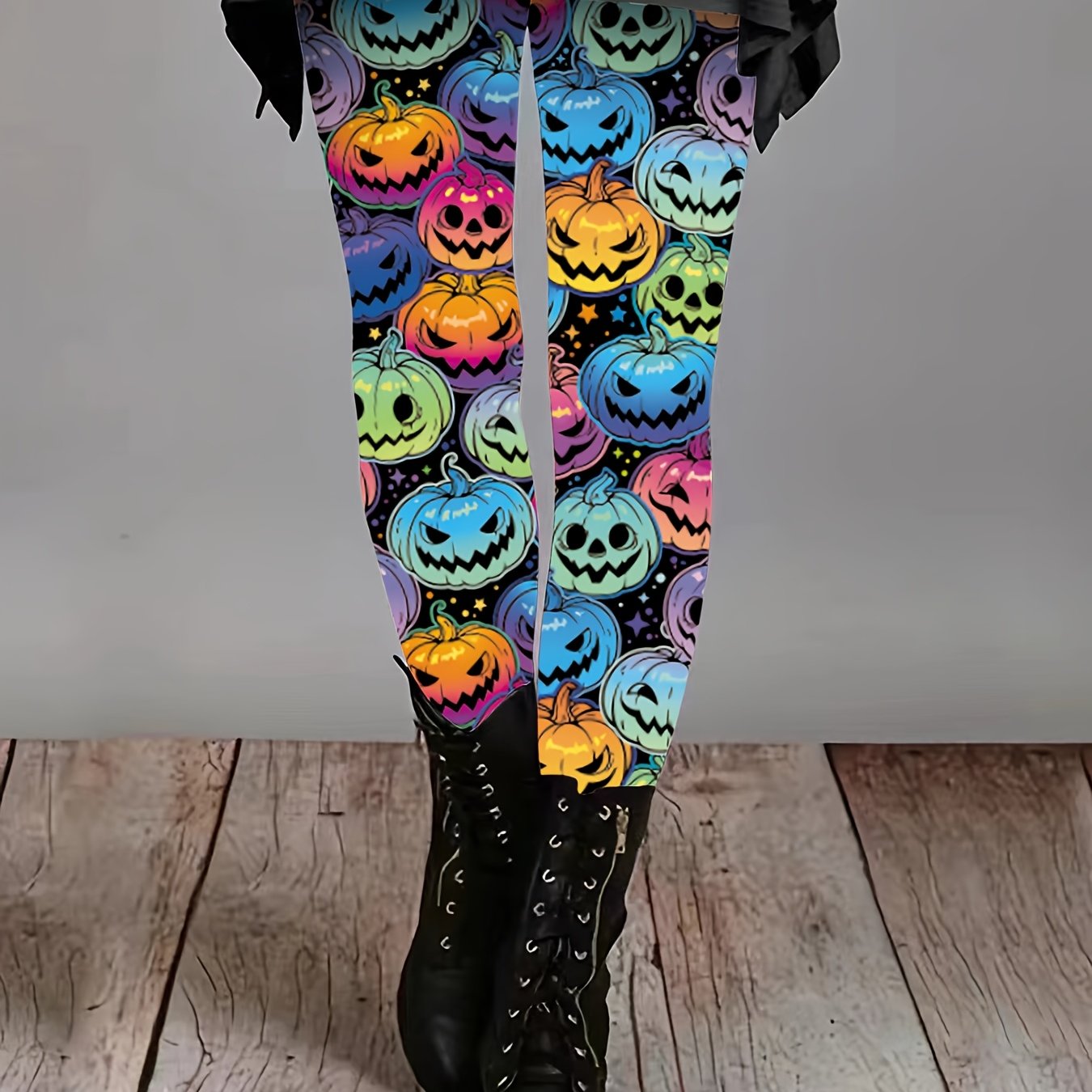 Women's Halloween Pants - Stretchy Leggings with Jack-O'-Lantern Print, Non-See-Through Fabric for Costume Parties, Everyday & Themed Events - Machine Washable Tight-Fit Bottoms, Seasonal Fashion, Vibrant Design, Durable Mate