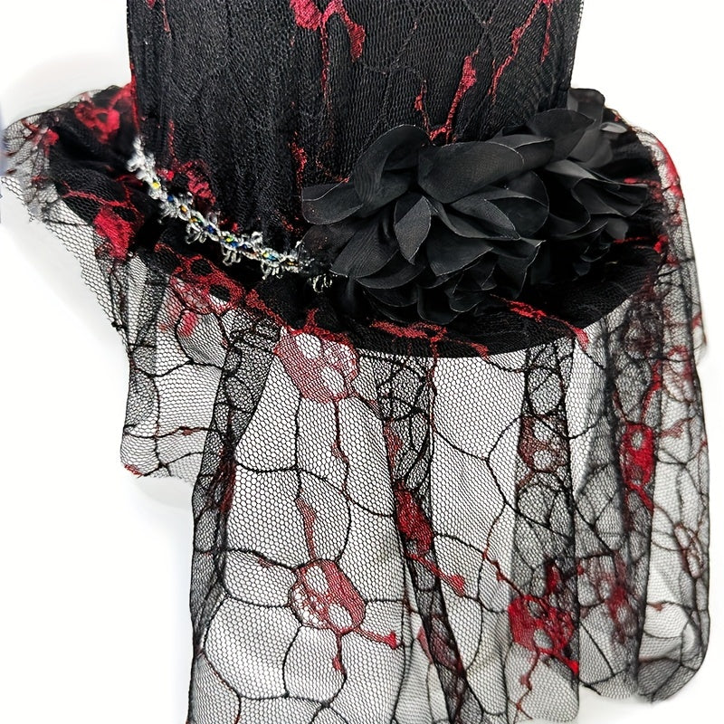 [Halloween Skull Lace Top Hat] Halloween Skull Lace Top Hat with Black Mesh Veil - Perfect for Costume Parties, Festivals, Christmas Events & Party Supplies
