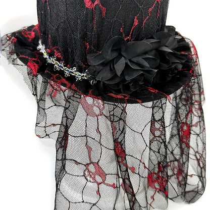 [Halloween Skull Lace Top Hat] Halloween Skull Lace Top Hat with Black Mesh Veil - Perfect for Costume Parties, Festivals, Christmas Events & Party Supplies