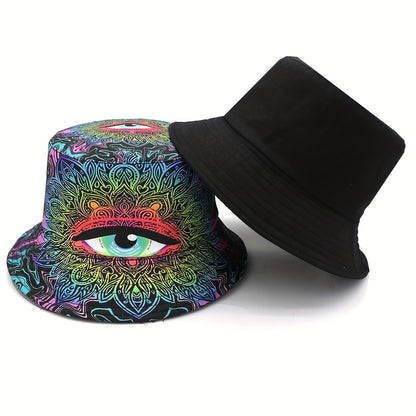 1pc Lightweight Double-Sided Print Bucket Hat - Vibrant All-Seeing Eye, Sun-Protective & Perfect For Parties And Outdoor Activities For Men And Women