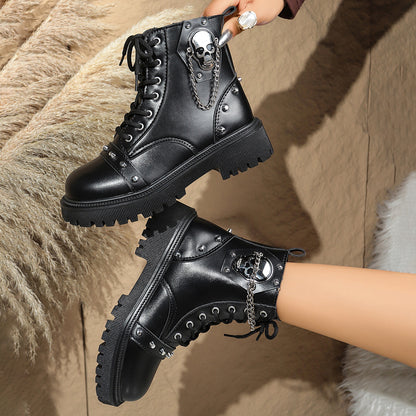 [Gothic Chunky Platform Boots] Women's Chunky Platform Boots - Gothic Lace-Up Ankle Boots with Thick Platform Sole, PU Synthetic Cover Upper, Round Toe for Edgy Streetwear, Concerts, Everyday - Non-Slip Rubber Outsole - Easy-