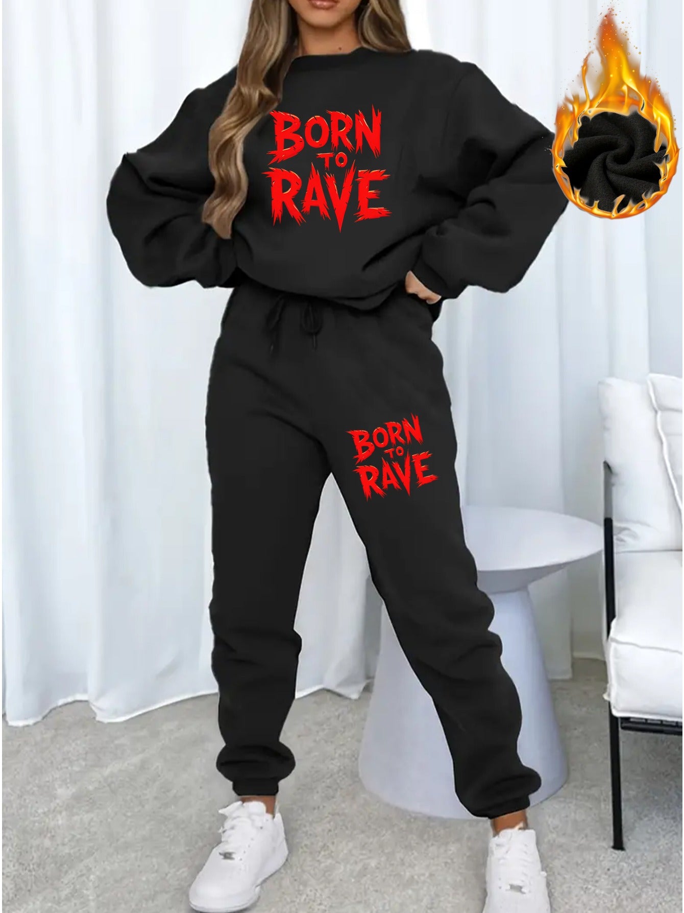 Born to Rave Women'S Casual Athletic Print Sweatshirt Set