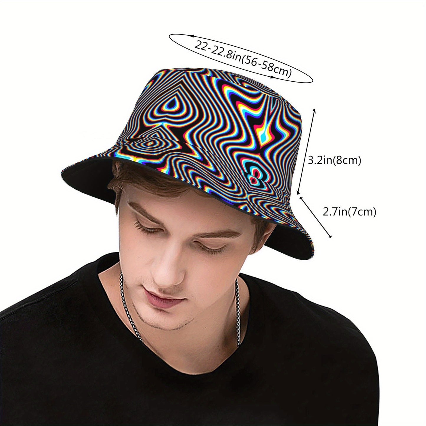 1pc Vibrant Psychedelic Newspaper Print Bucket Hat - Lightweight, Durable Polyester-Spandex Blend, Fashionable Sun Protection for Outdoor Parties, Beaches & Festivals, Casual Style Fishing Hat