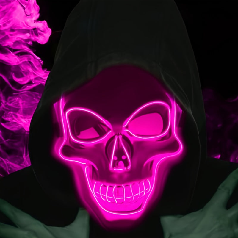 LED Glowing Skull Mask with Blue Light Effects - Self-Lit Halloween Costume Party Mask with Expressive Eyes & Sharp Teeth, Battery-Powered (Batteries Not Included) for Men's Costumes, Themed Events, Gothic Performances - Comp