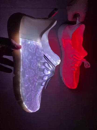 Solid Color Casual Flashing Luminous Sneakers, Lace Up Breathable Low-top Sporty Trainers, LED Rechargeable Glowing Shoes