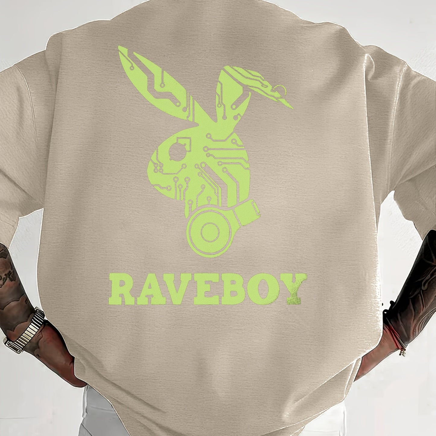 Men'S Casual Raveboy Graphic T-Shirt - Green Robot Design, Short Sleeve, Summer Tee for Adults, Casual Summer Wear | Vibrant Print Top | Comfortable Fit, Rave Clothing