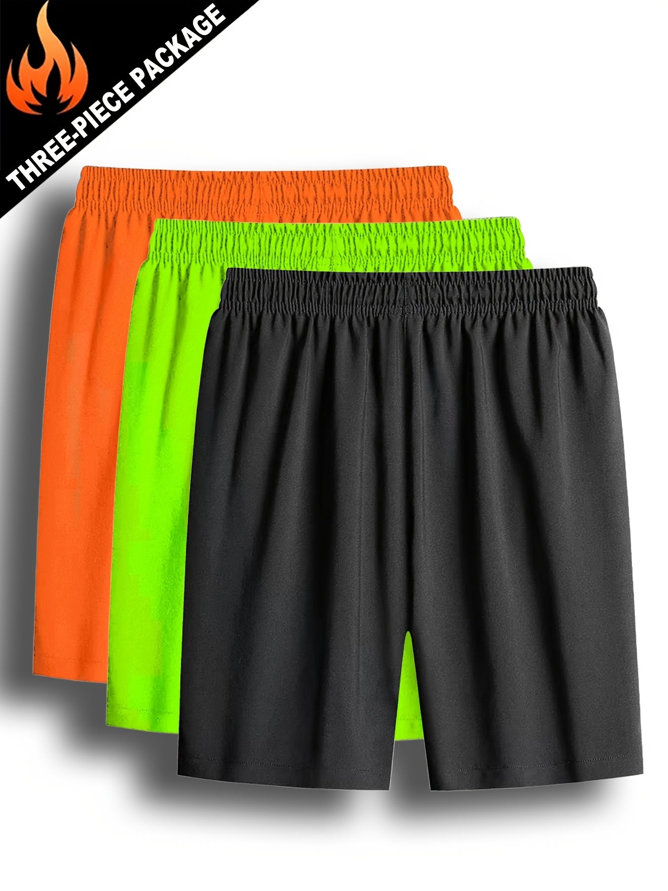 3pcs Men'S Lightweight Quick-Dry Running Shorts - Summer Casual Sport, Loose Fit, Zipper with White Accents, Elastic Waistband, Zipper Pockets, Polyester and Spandex Blend, Large Size