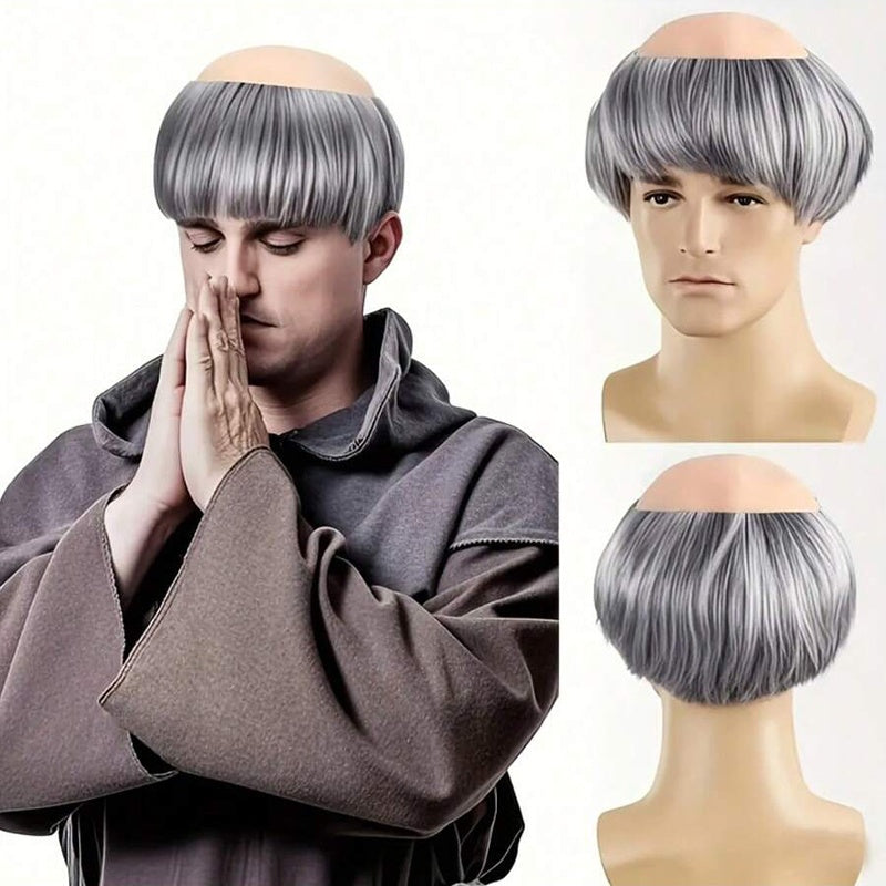 Men'S Brown Shaved-Head Monk Wig - Straight Short Hairpiece with Cap, Perfect for Halloween Costume, Themed Parties & Role-Playing (Cosplay)