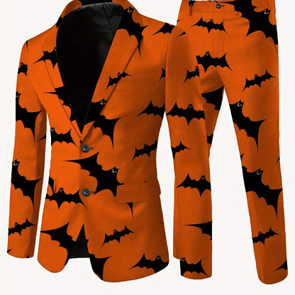 Men's Halloween Bat Suit, Casual High-end Iron-free Label Code Suit and Trousers