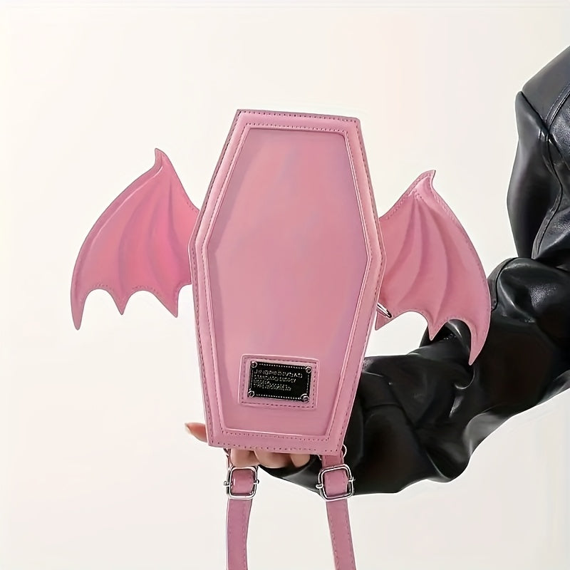 Black Punk Style Bat Wing Backpack - Adjustable Straps, Zipper Closure,, Gothic Coffin Design for Halloween, Parties & Casual Use