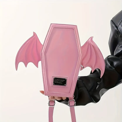 Black Punk Style Bat Wing Backpack - Adjustable Straps, Zipper Closure,, Gothic Coffin Design for Halloween, Parties & Casual Use