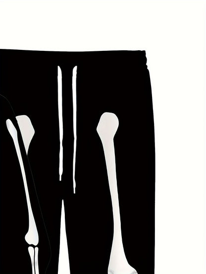 Kebisi Men's 2pcs Halloween Skull Print Casual Hoodie and Sweatpants Autumn and Winter Comfortable Streetwear as a Gift