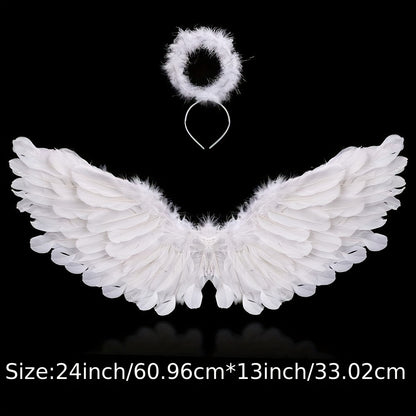 Angel Wings with Halo Costume - Black & White Halloween, Christmas, And Party Costume Accessory for Costume Parties, Halloween Costumes, Festive Attire, Elegant Design, Intricate Detailing for Halloween, Christmas Event & Par