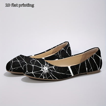 [Spooky Halloween Flats] Gothic Spider Web Flats for Women - Halloween Shoes with Slip-Resistant TPR Sole, Pull-On Closure | Breathable Fabric, Elegant Design for Costume Parties, Themed Events & Everyday Wear - All-Season