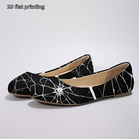 [Spooky Halloween Flats] Gothic Spider Web Flats for Women - Halloween Shoes with Slip-Resistant TPR Sole, Pull-On Closure | Breathable Fabric, Elegant Design for Costume Parties, Themed Events & Everyday Wear - All-Season