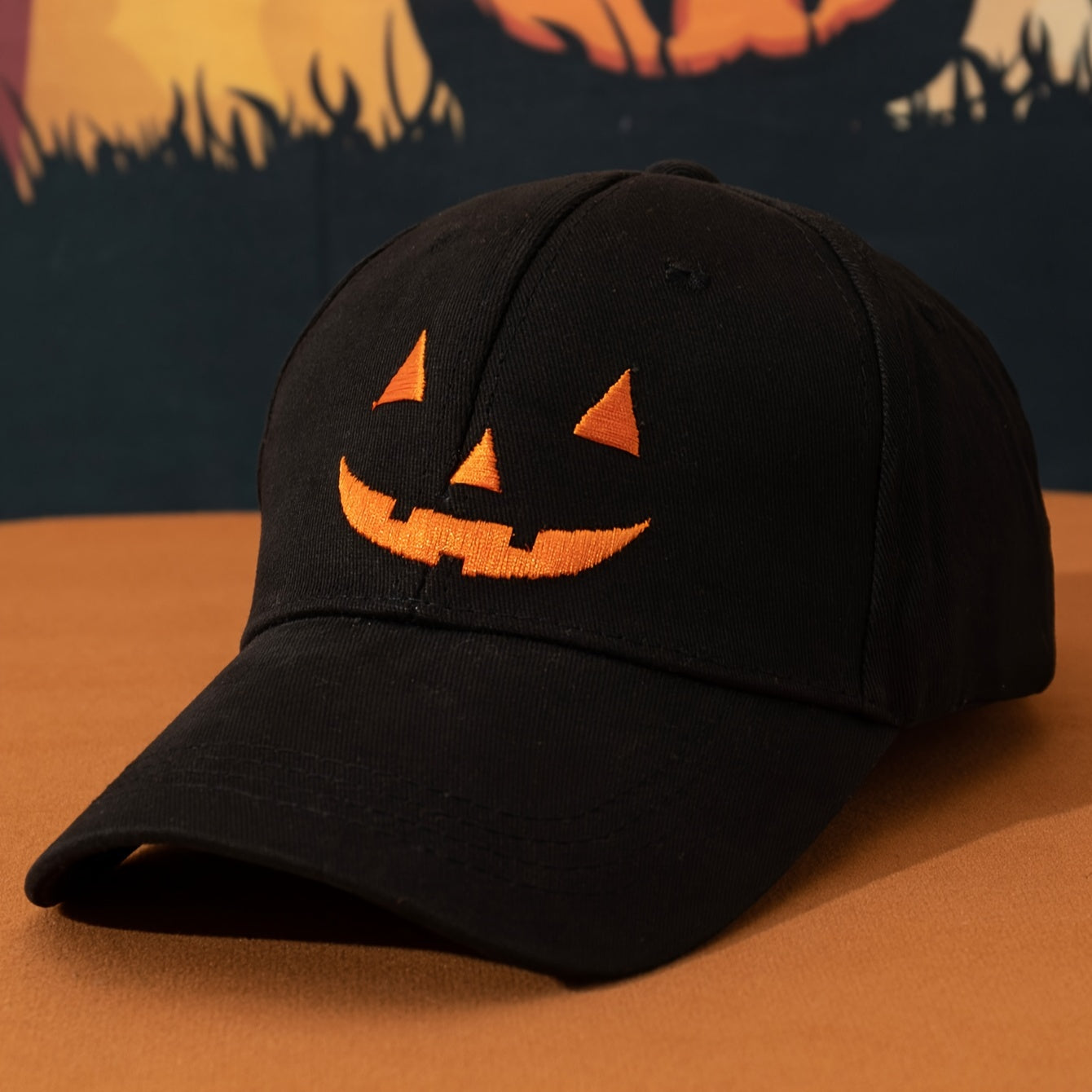 One Pumpkin Color, Black Contrast Color joyful Face, Embroidery Party Street Style Baseball Cap, Halloween Role Playing Wear, Men's and Women's Casual Dad Hat