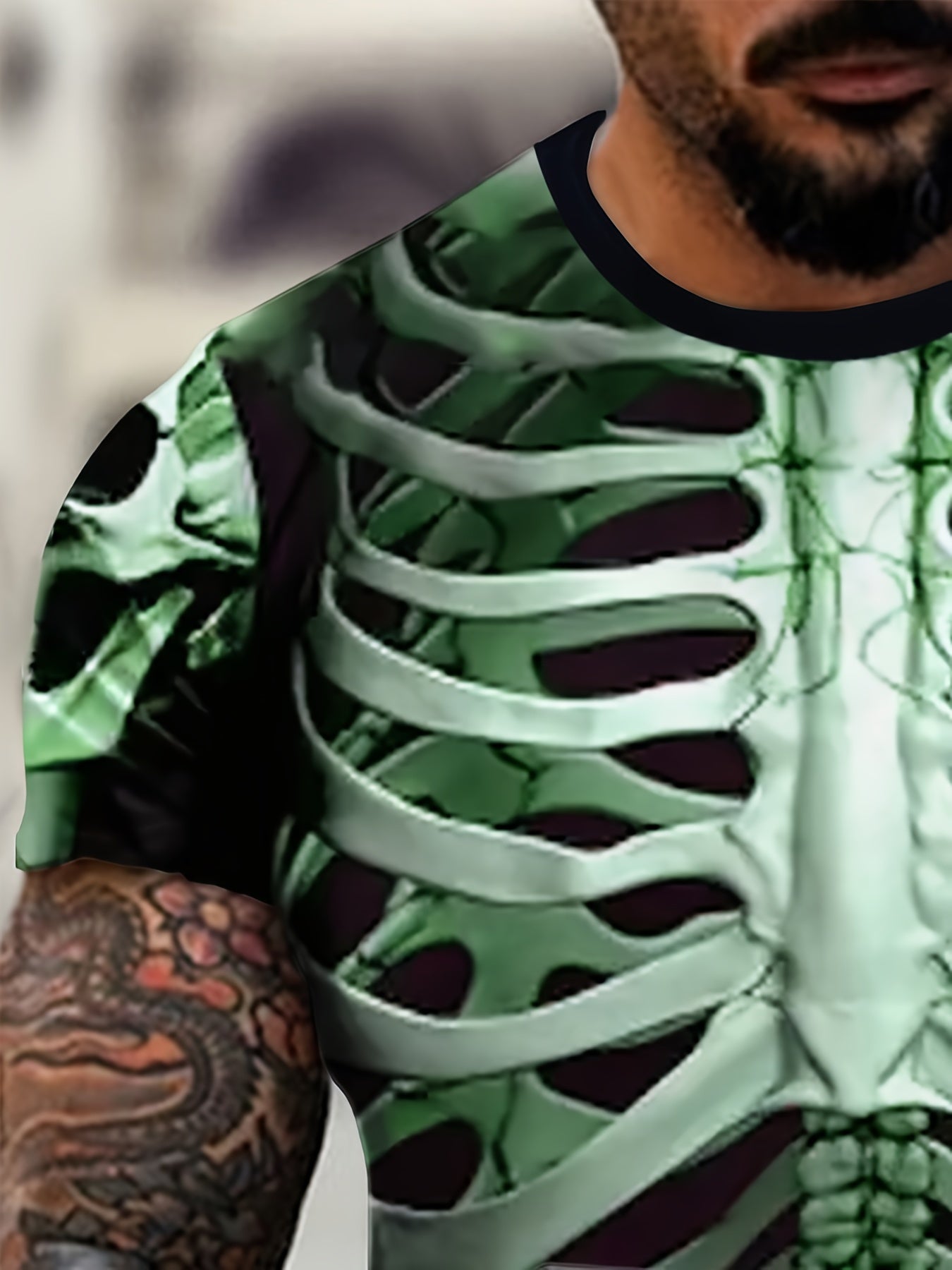 Men's Skeleton Print T-Shirt, Casual Polyester Short Sleeve Tee, Round Neck, Summer Fashion Top, Regular Fit, Halloween Themed, Knit Fabric