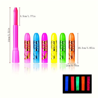 [Neon Face Paint Kit] 6pcs UV Neon Face Body Paint Kit - Glow in The Dark Under Black Light Glow Makeup Kit for Adult - Fluorescent Water-soluble Face Paints Crayons Sticks Markers for Birthday Mardi Gras Party Halloween Masq