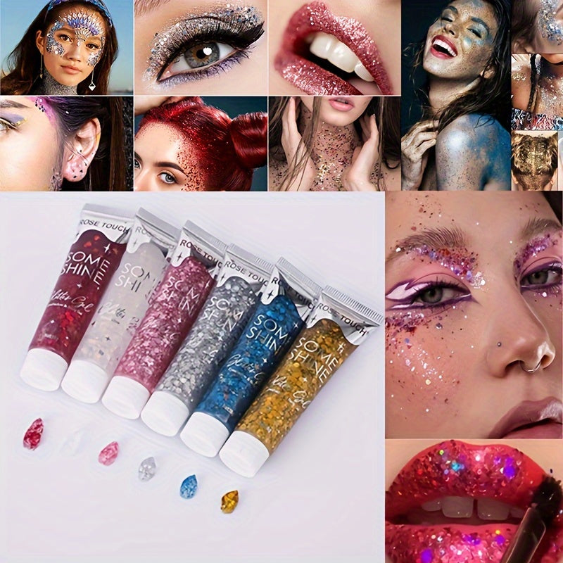[Glitter Body Gel] Multi-Use Long-Lasting Body Glitter Gel | Plant-Based Ingredients, 6-Sided Shape, For Face, Hair, Eyes, Music Festivals, Parties, Carnival/Mardi Gras/Masquerade