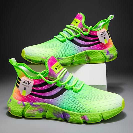 Men'S Casual Athletic Sneakers - Vibrant Pink & Green Colorblock Design, Breathable Fabric Upper, Lightweight EVA Sole, Lace-Up Low Tops for Casual Attire, Sports Shoes | Lowtop Sneakers | Comfortable Fi