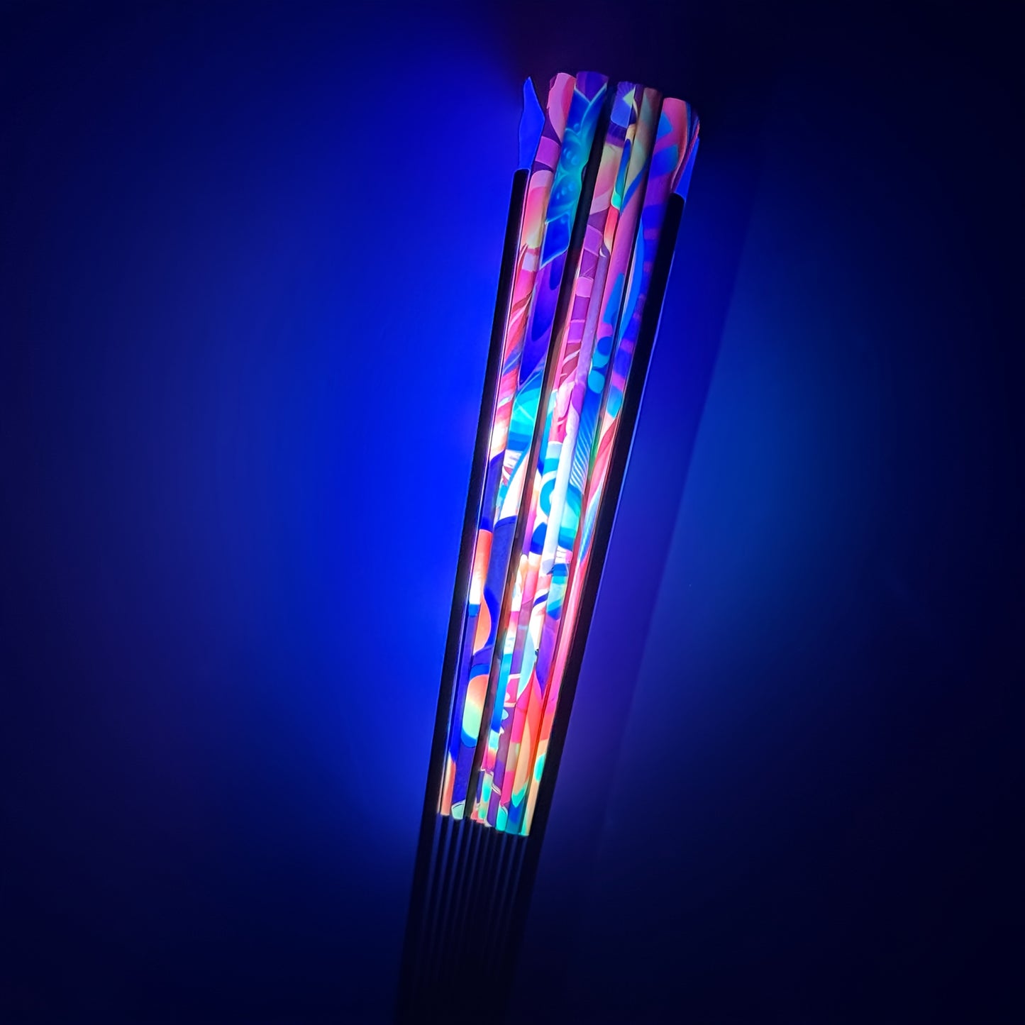 Large Fluorescent Kung Fu Folding Fan - Vibrant Multicolor Feather Design, Foldable Battery-Free Fan for EDM Festivals, Drag Queen Performances, Parties & Events