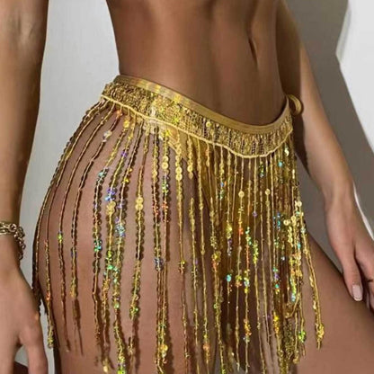 sparkling sequin tassel skirt in one piece - a must-have party artifact! Let you instantly transform into a sexy hottie, and your tasseled dress will shine all over the place, showing off your charm and confidence!