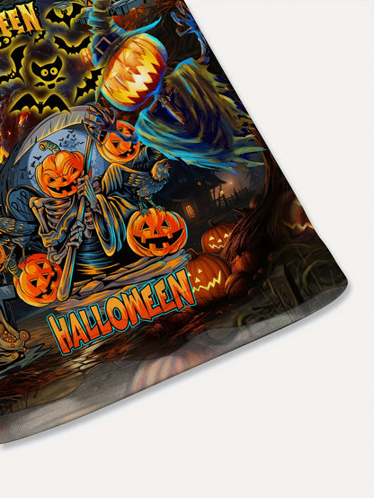 Plus Size Men's Casual Halloween Zombie Pumpkin Print Hawaiian Shirt